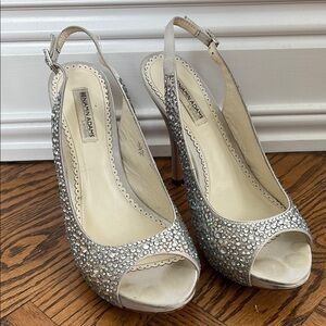 Crystal Silver Slingback Heels 7.5